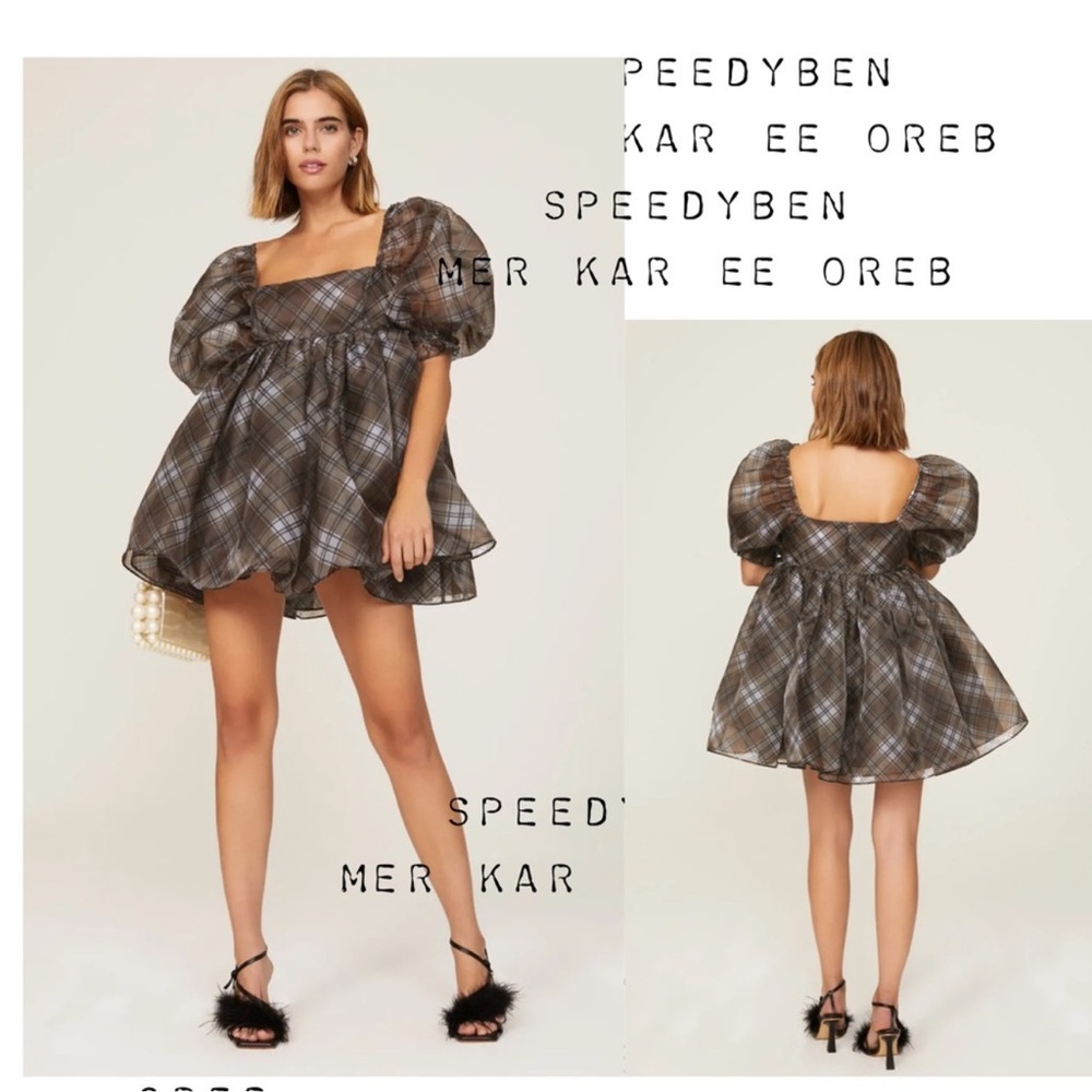 Selkie The Plaid Puff Mini Dress Size X-Small